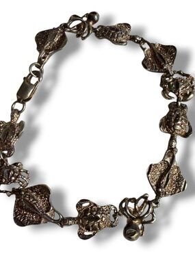 sterling silver bracelet marine linked sea turtle stingrays octopus 7” beach